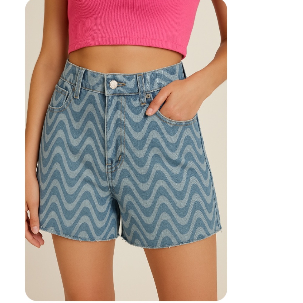 PACSUN 90s Girlfriend Blue Wave Denim Shorts Size 26